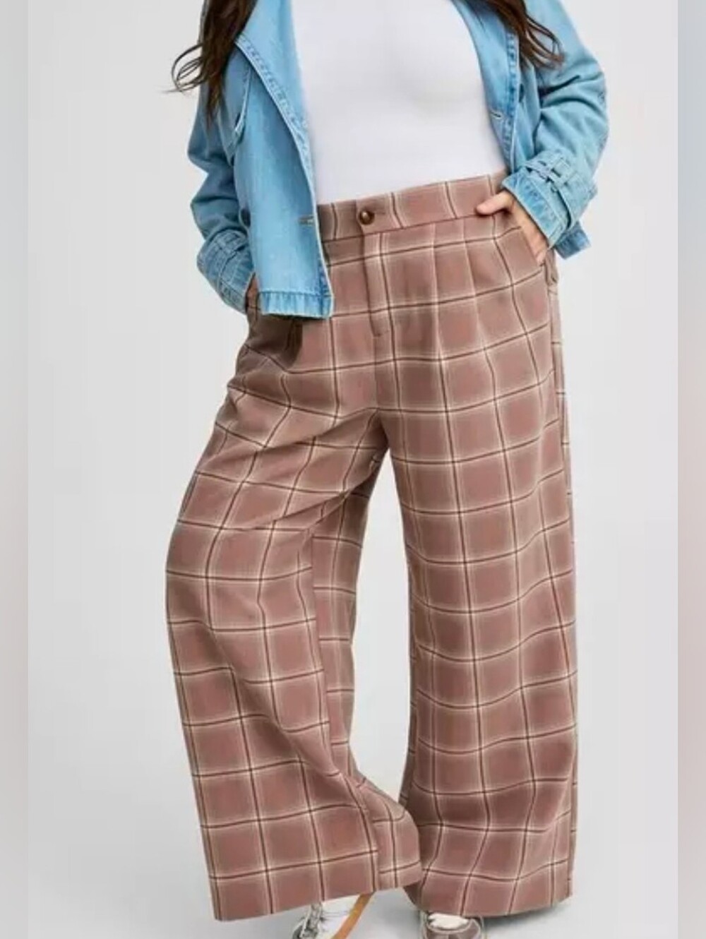 Torrid Taupe Plaid Wide Leg Tailored Twill Pant Size 24
